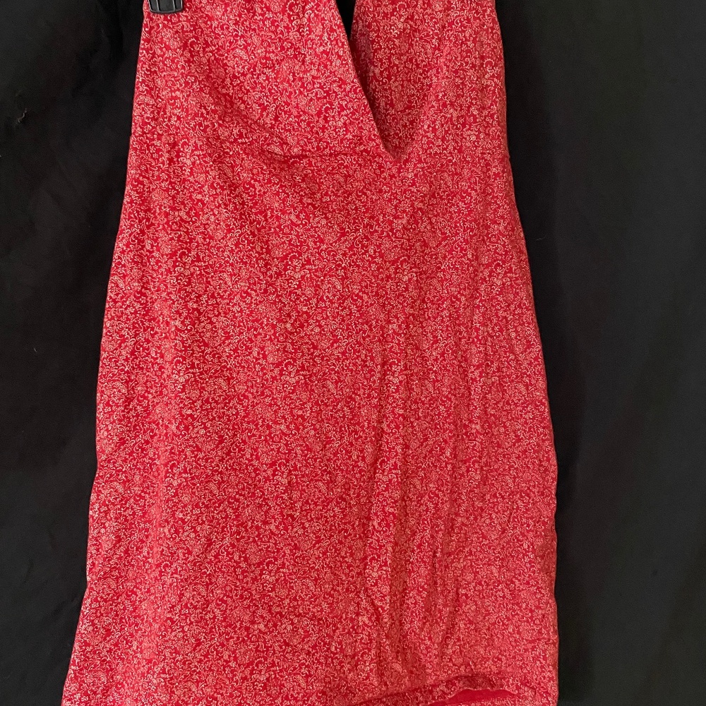 Red with white print haulter mini dress